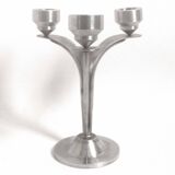 3-light solid stainless steel chandelier Height 22.5 cm Late 1960s
