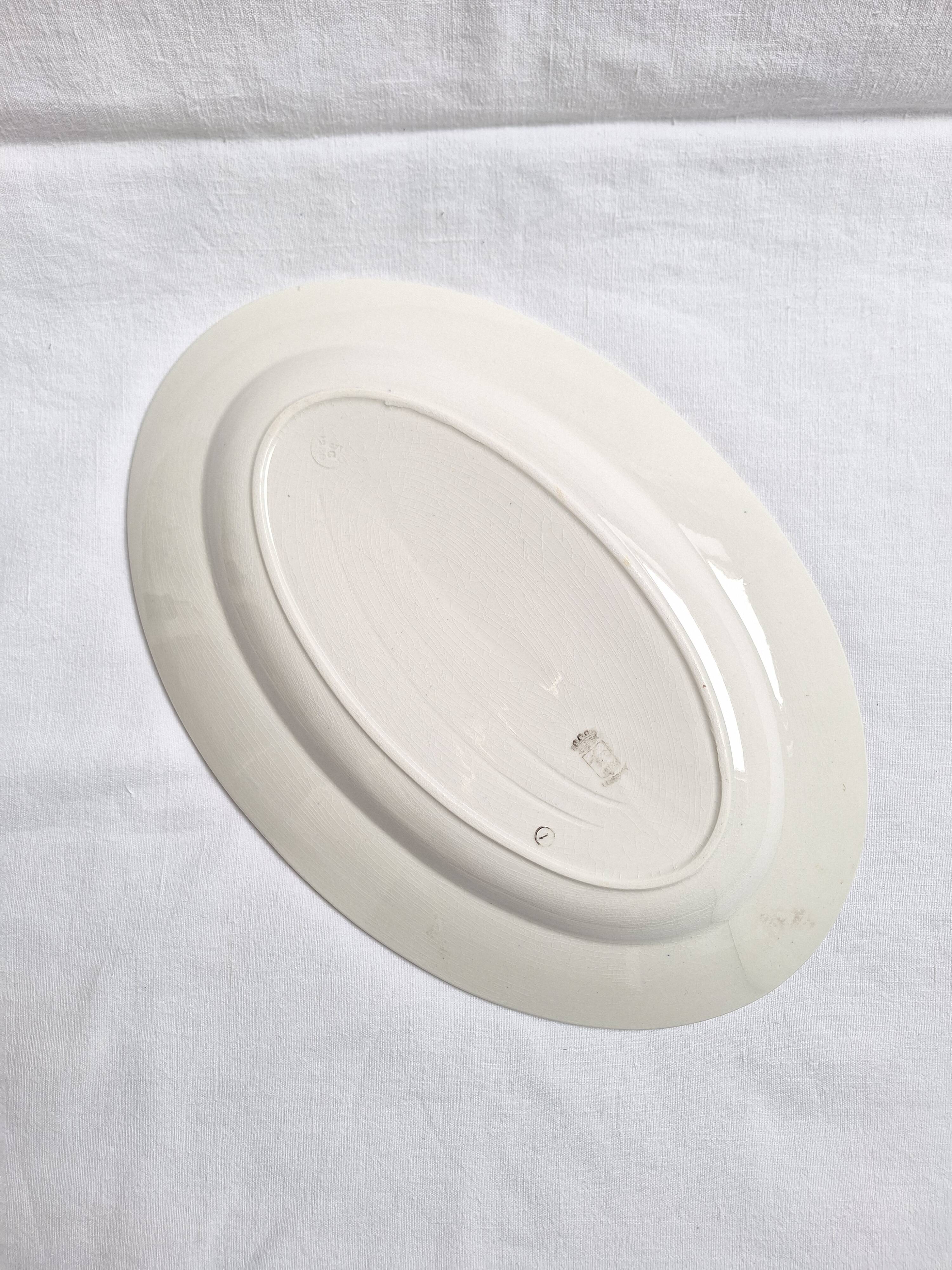 Plat ovale Longwy art déco vert et orange