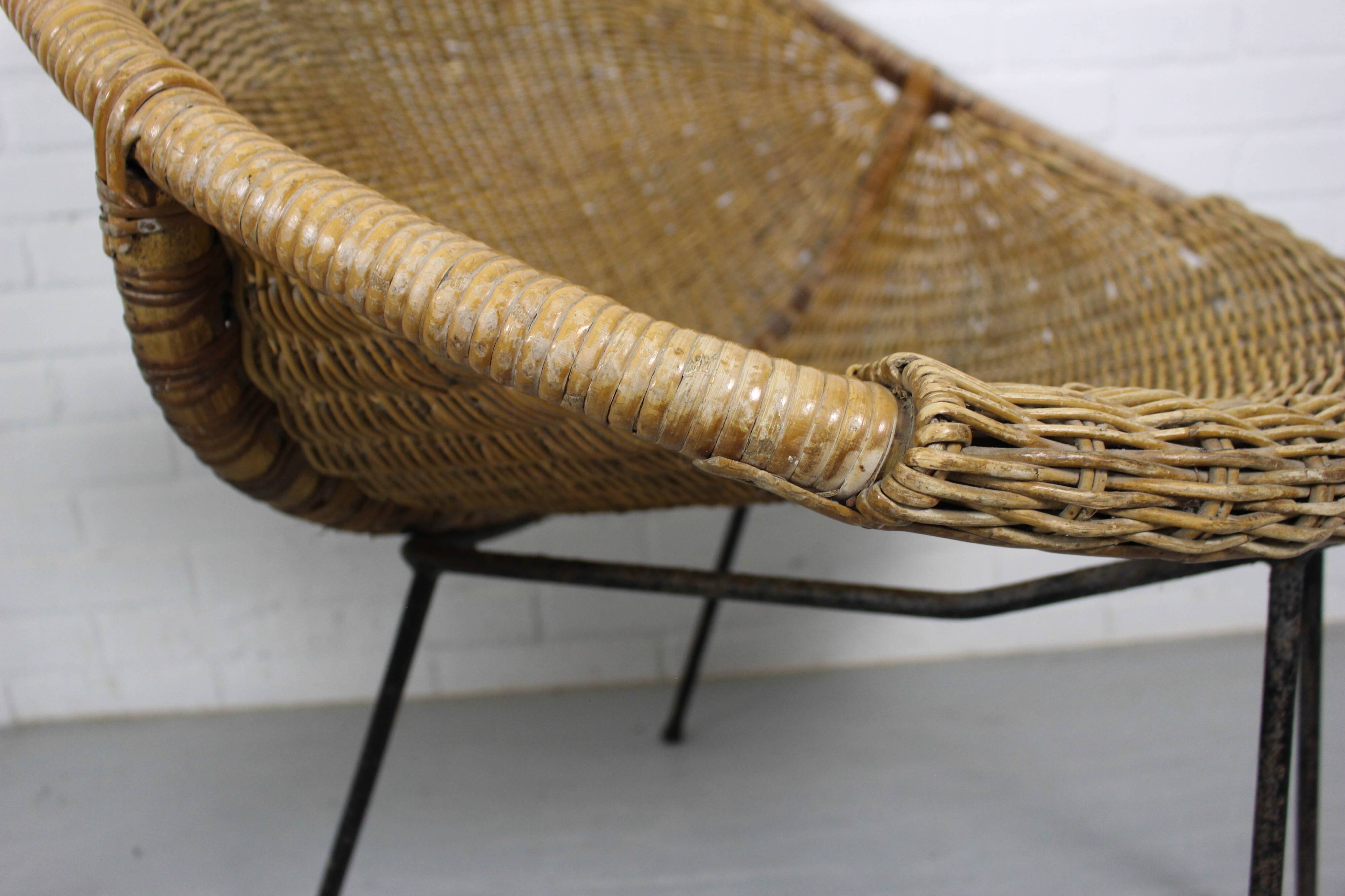 1950s Italian Rattan Basket Chairs & Matching Bistro Table Set