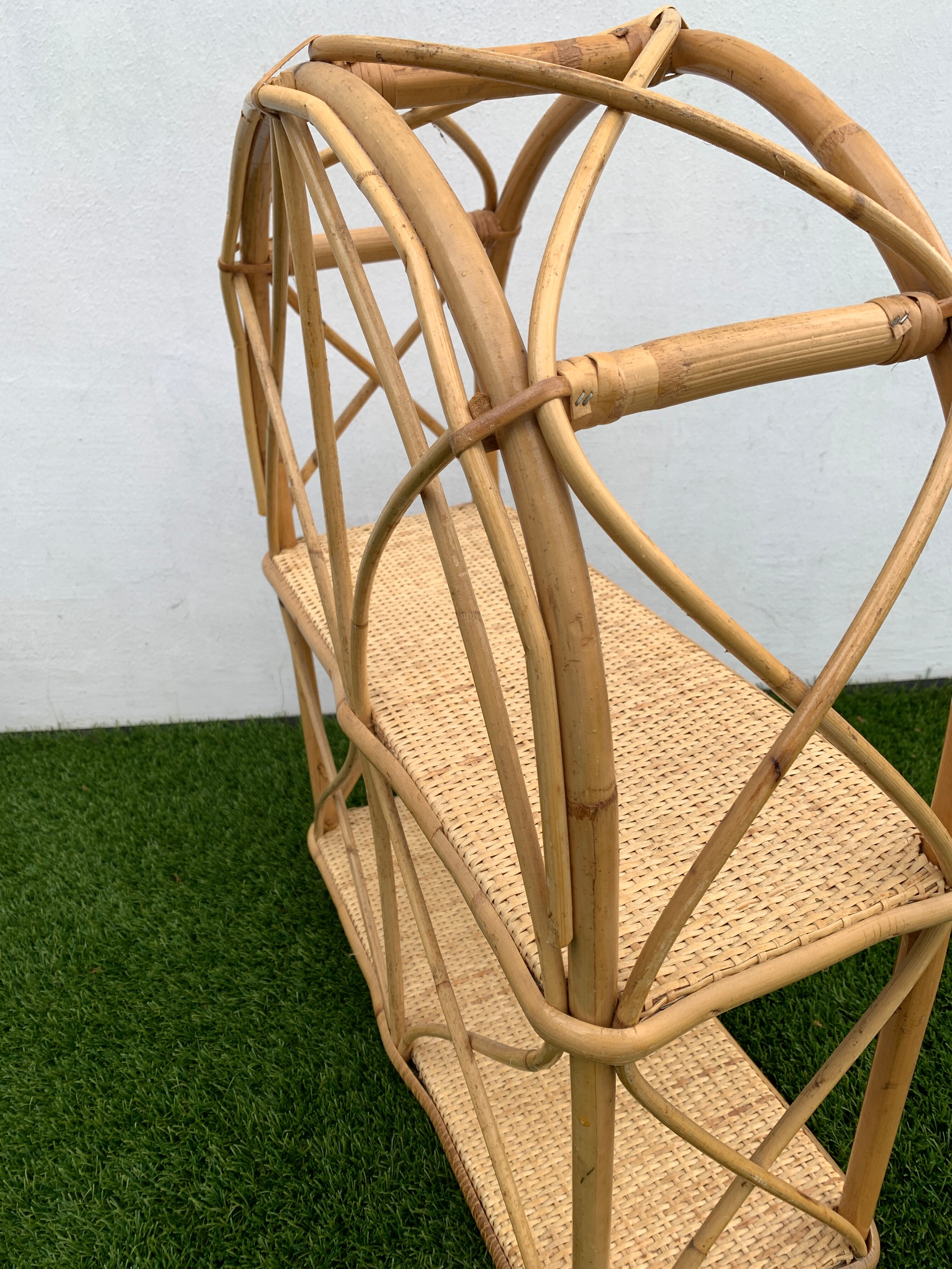 Pair of rattan and bamboo shelves or wall-bookcases, 1970