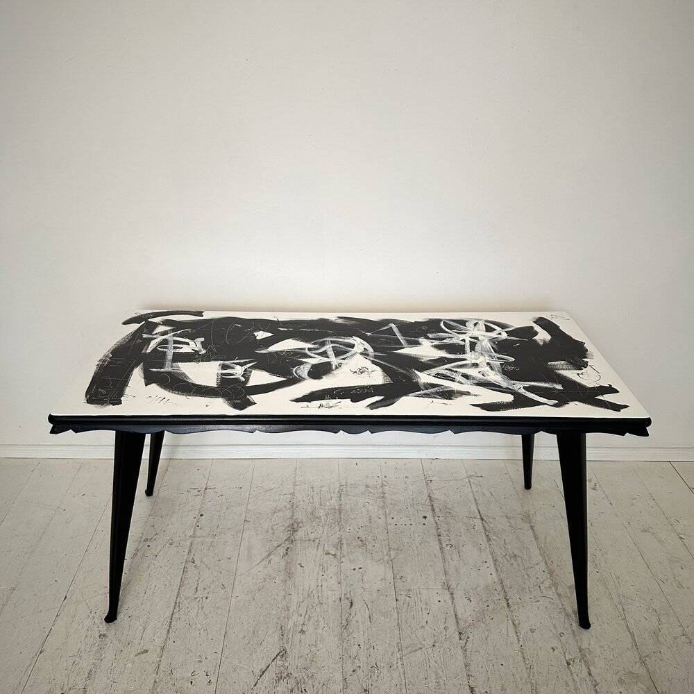 Abstract Painted Dining Table in Black and White, 1953