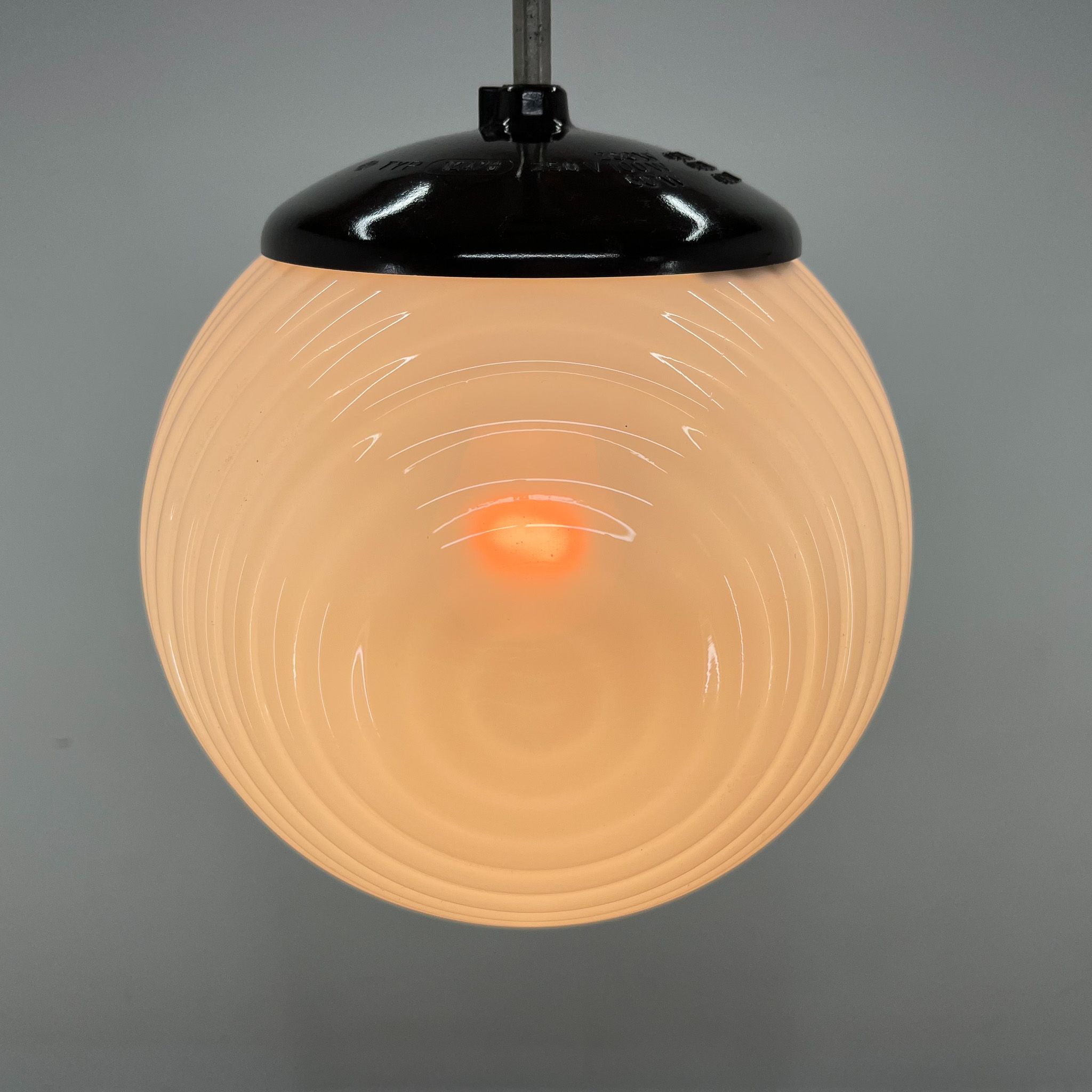 Mid Century Milk Glass & Bakelite Pendant, 1950's
