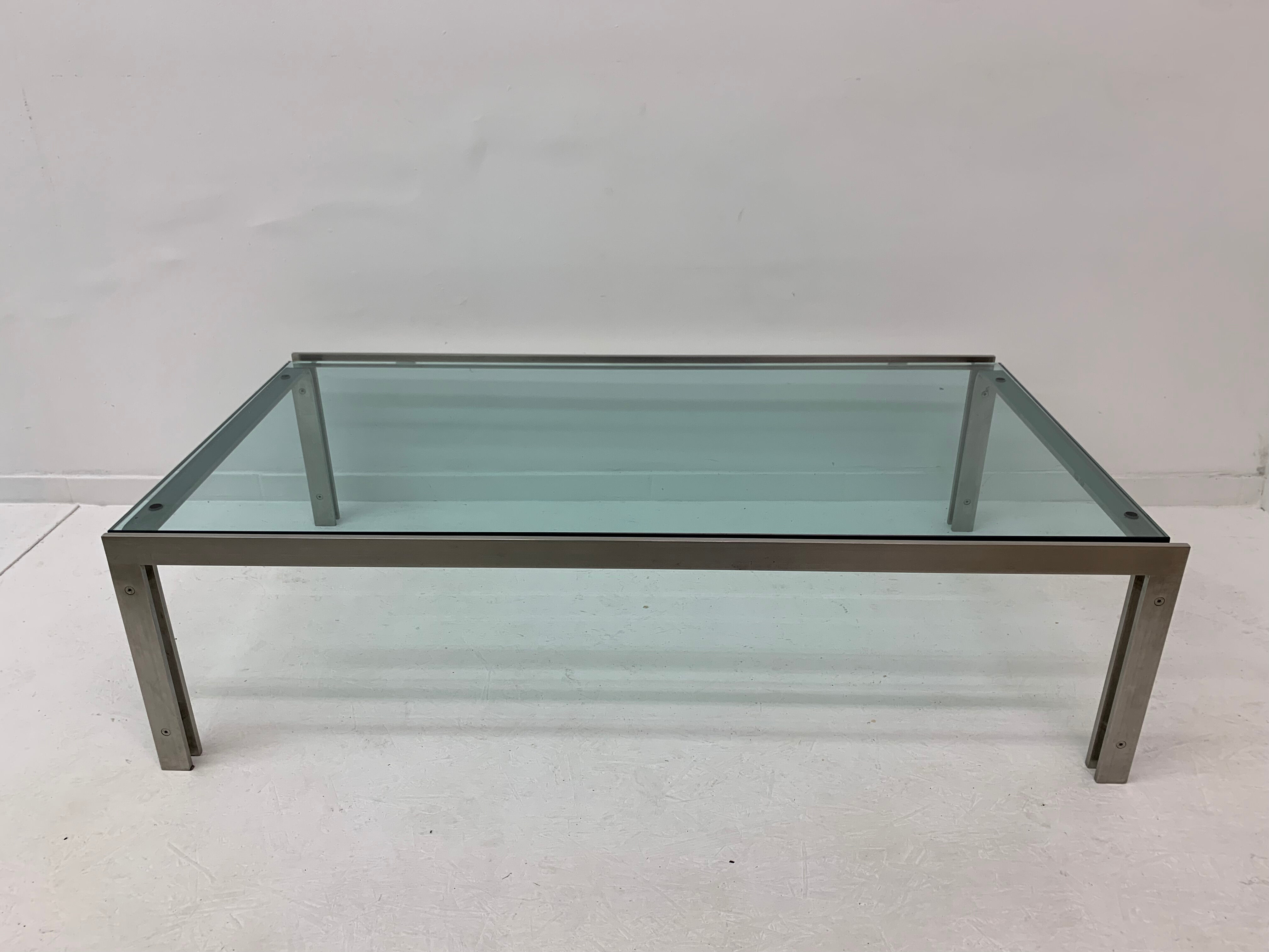 Rectangular Mid-Century Glass Coffee Table by Metaform, 1980s