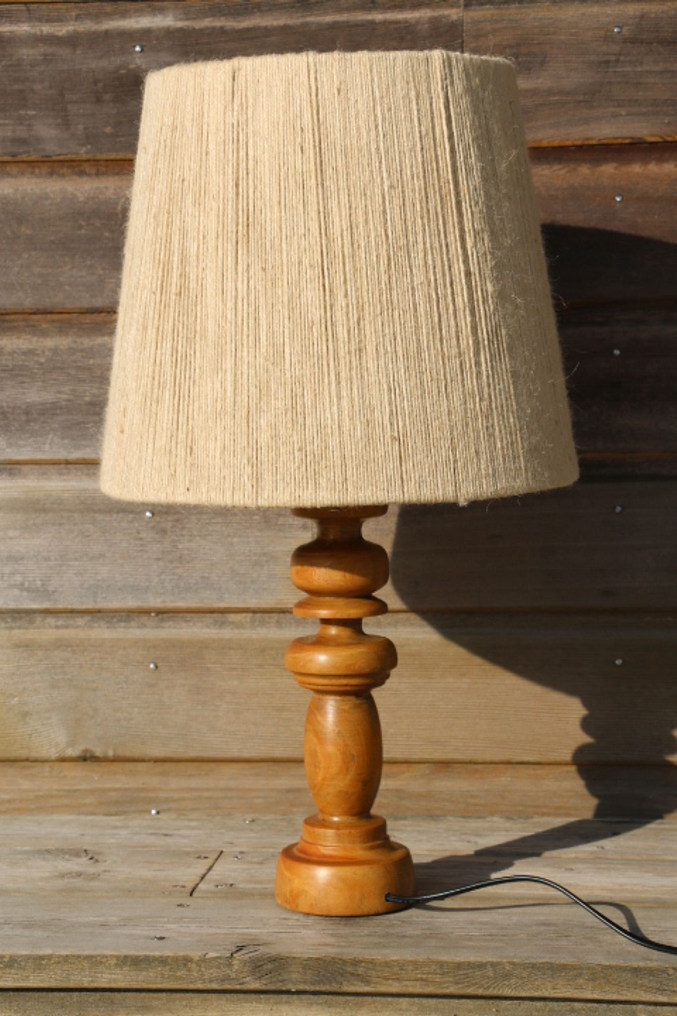 Turned wood lamp with 600mm rope shade