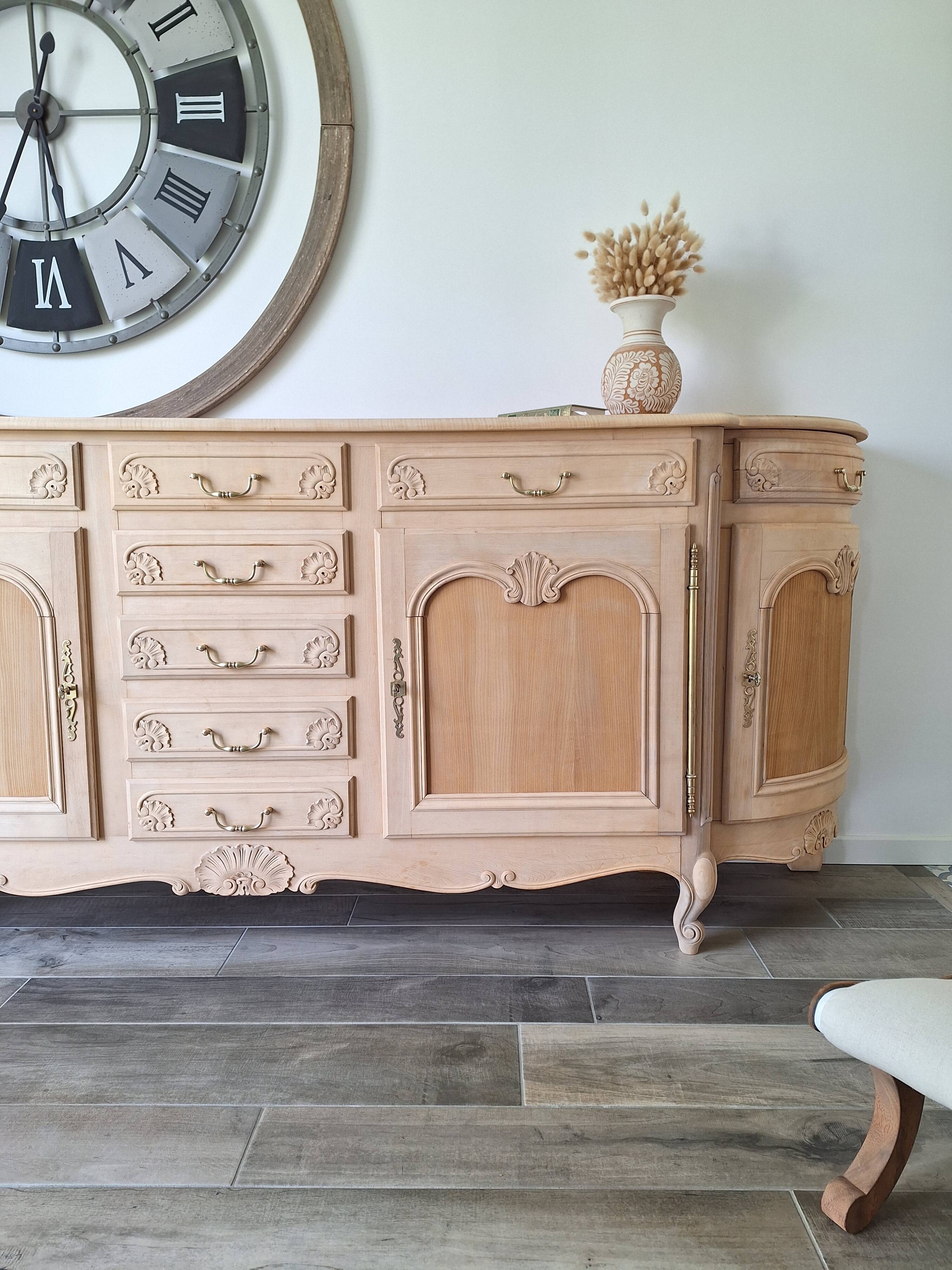 Low buffet in renovated solid cherry wood – Revisited Louis XV style – 250 cm