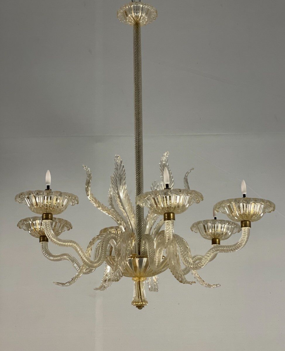 Venetian chandelier in gilded murano glass, 6 arms of light