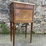Louis XVI style bedside table in bronze, marble and ceramic