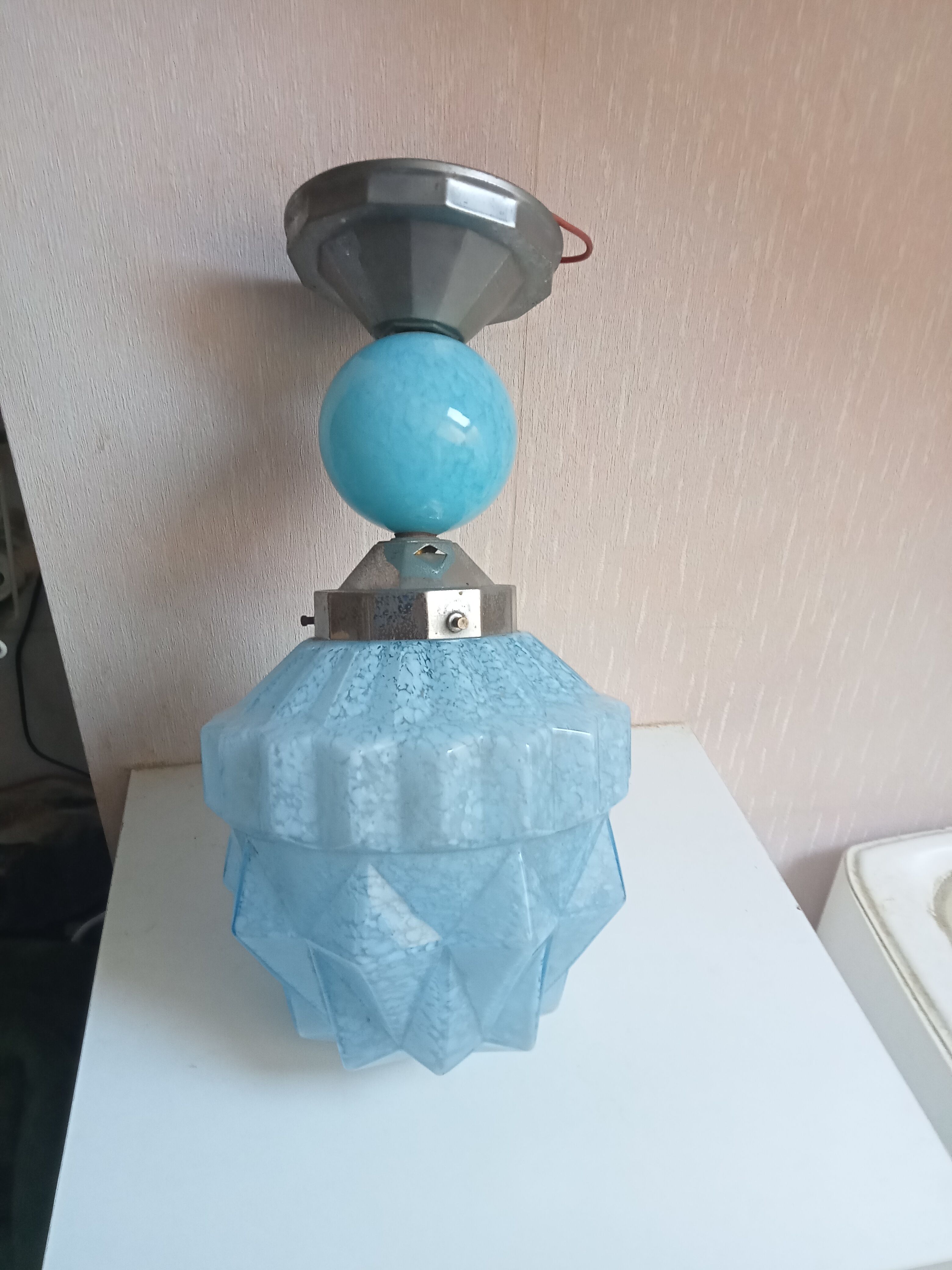 Lamp skyscraper opaline blue art deco 1920 height 35 cm diameter 18 cm