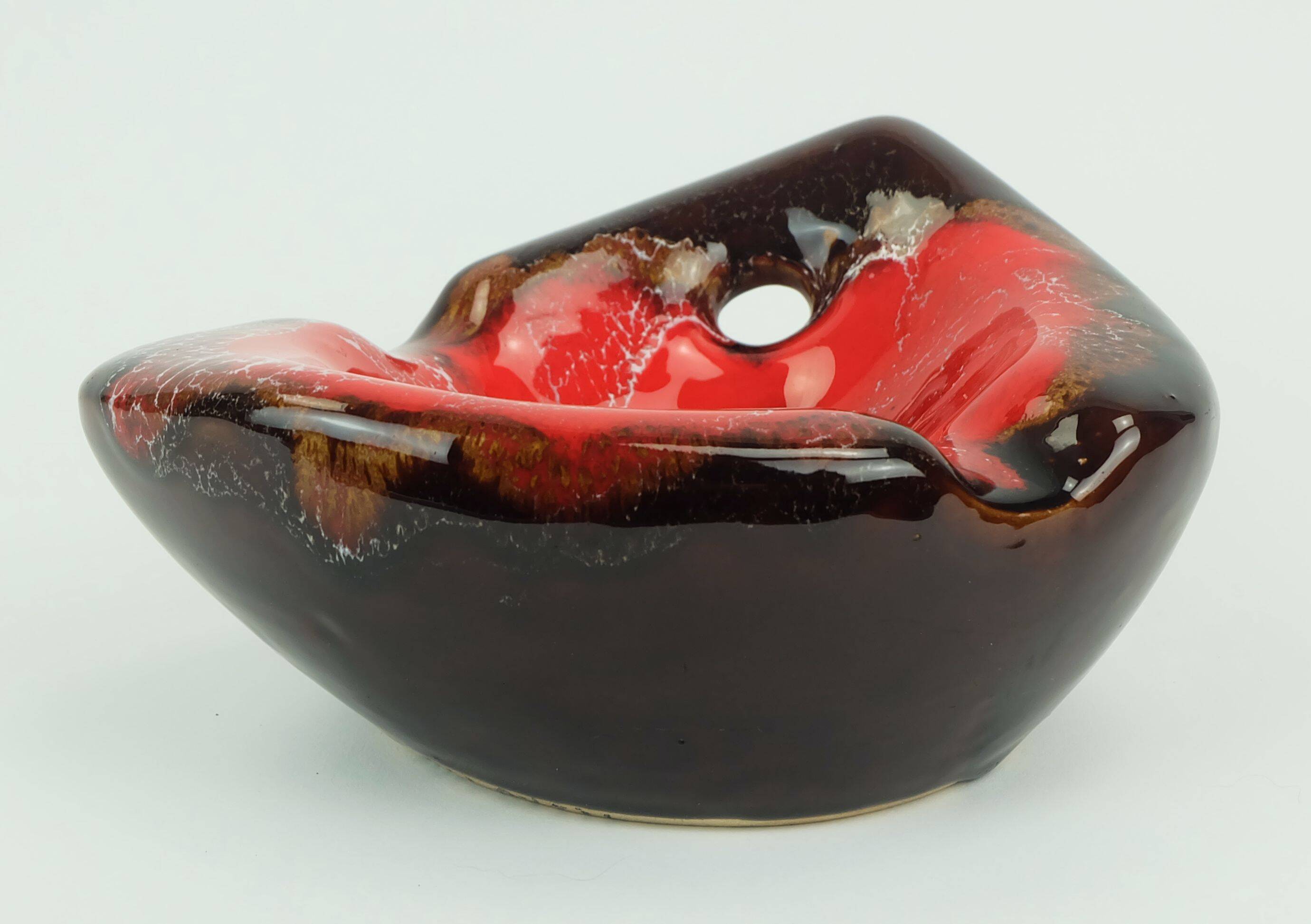 French mid century vintage ceramic bowl vallauris drip glaze organic shape