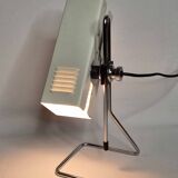 Vintage table lamp in white lacquered metal and chrome, 1970s, gold lampshade