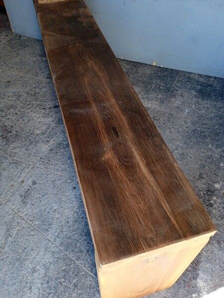 Solid patinated wood design bench 140cm