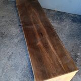 Solid patinated wood design bench 140cm