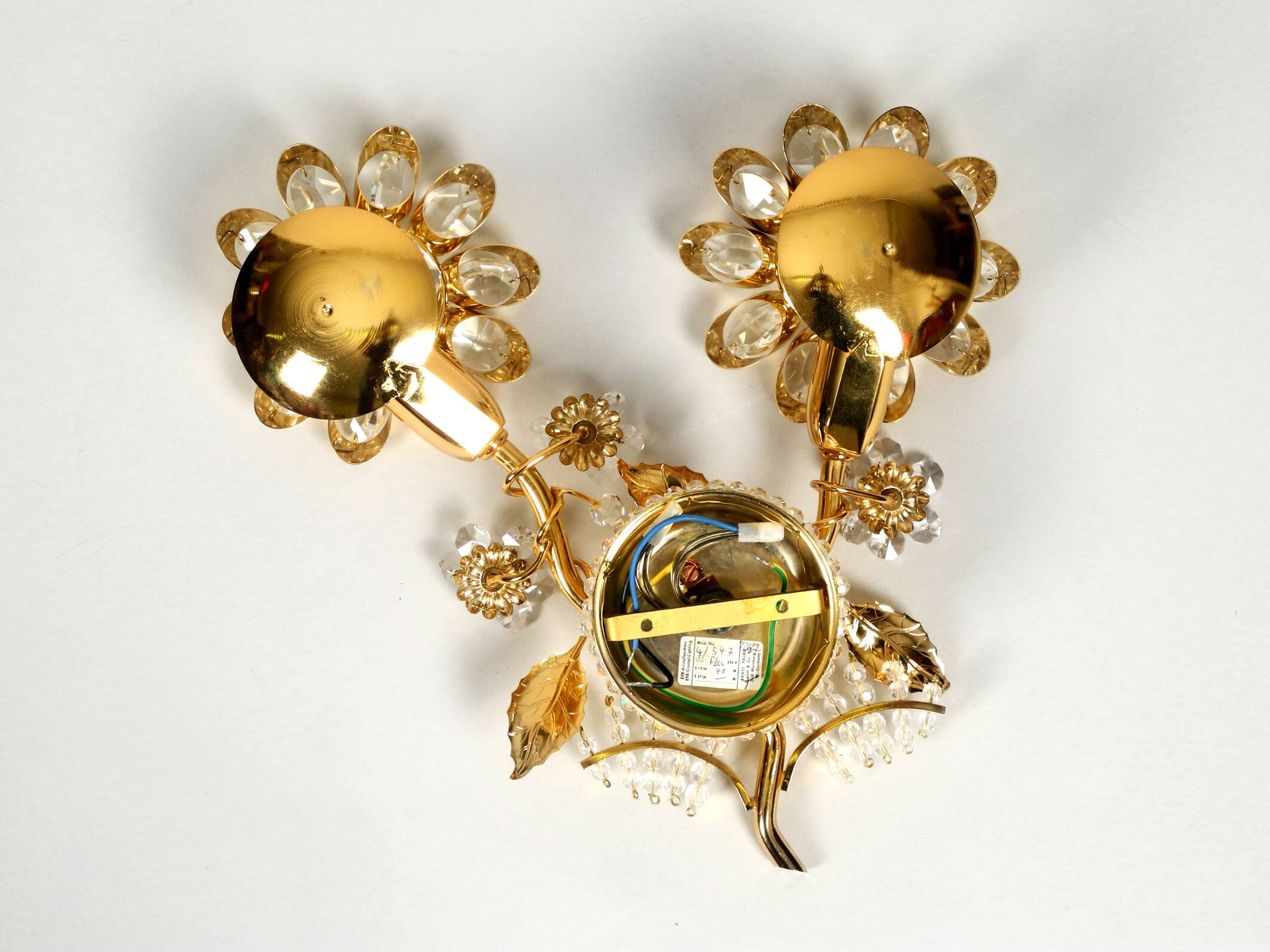 1970s brass crystal glass floral wall lamp by Ernst Palme unused condition