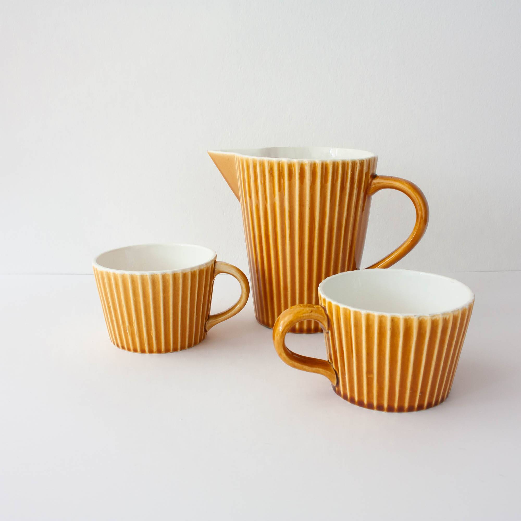 Set of Ceramic Tea Cups and Milk Jug by Secla, 1970's