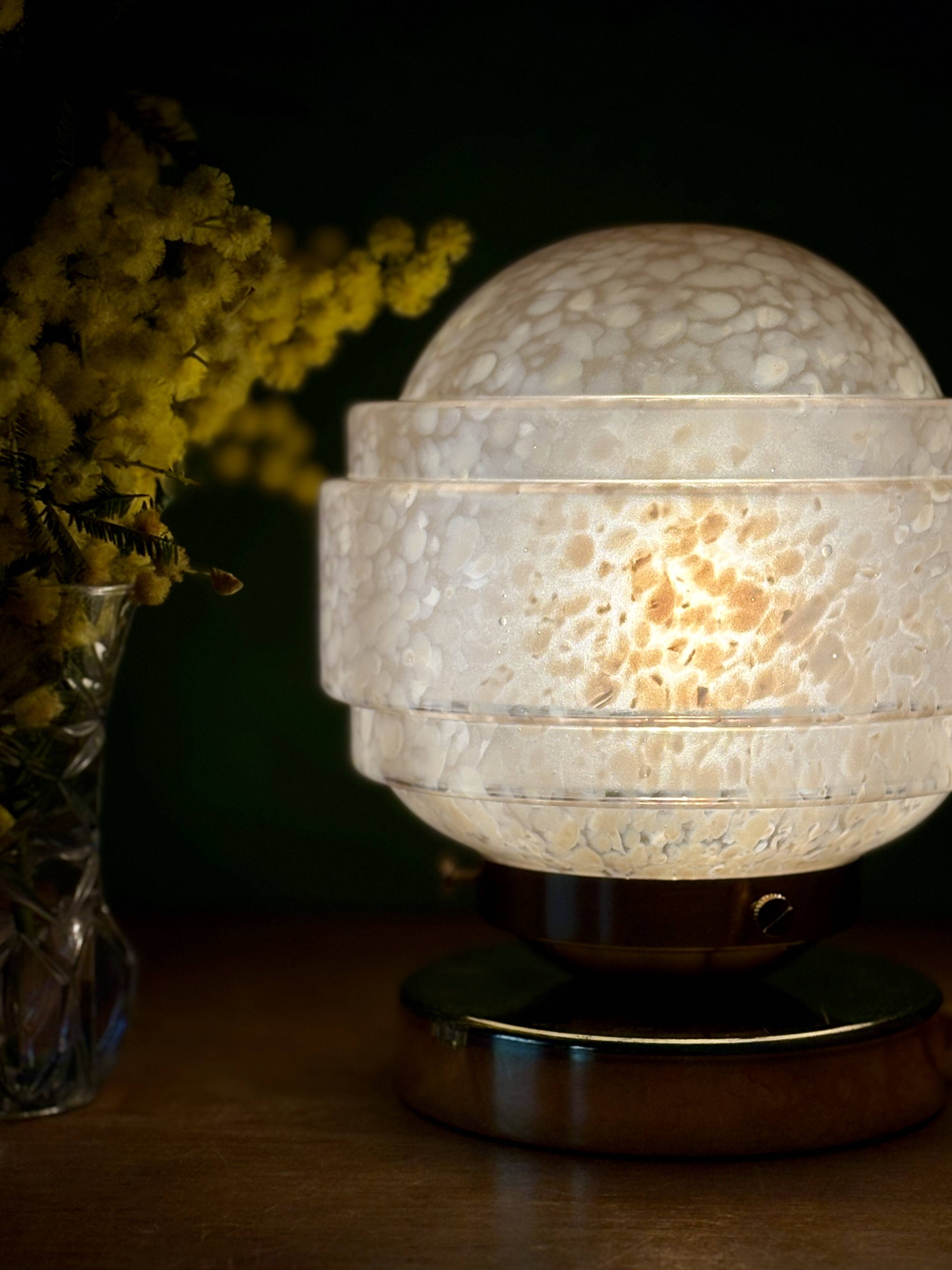 Vintage glass globe table lamp in pink from Clichy.