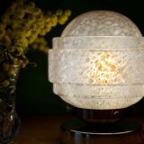Vintage glass globe table lamp in pink from Clichy.