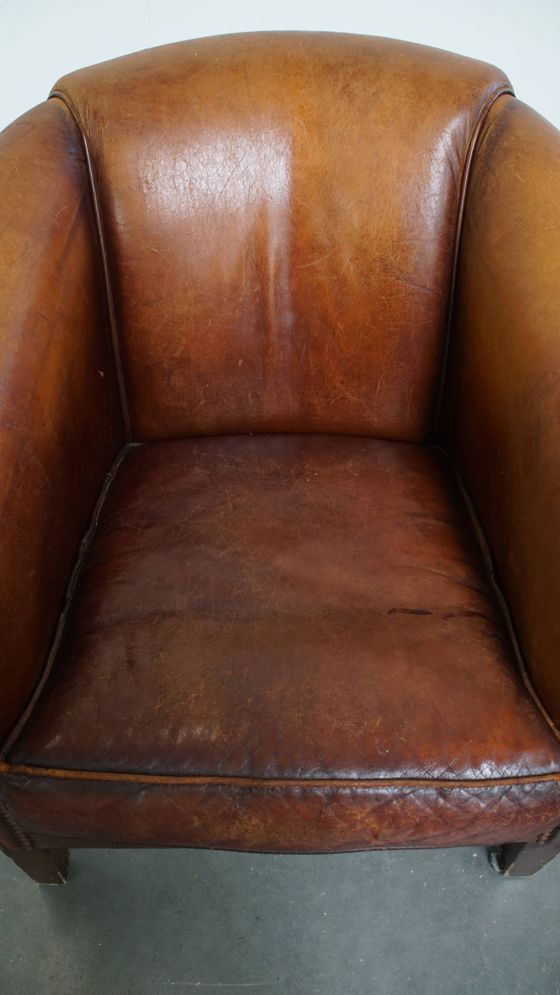 Cognac-Colored Sheepskin Leather Club Chair