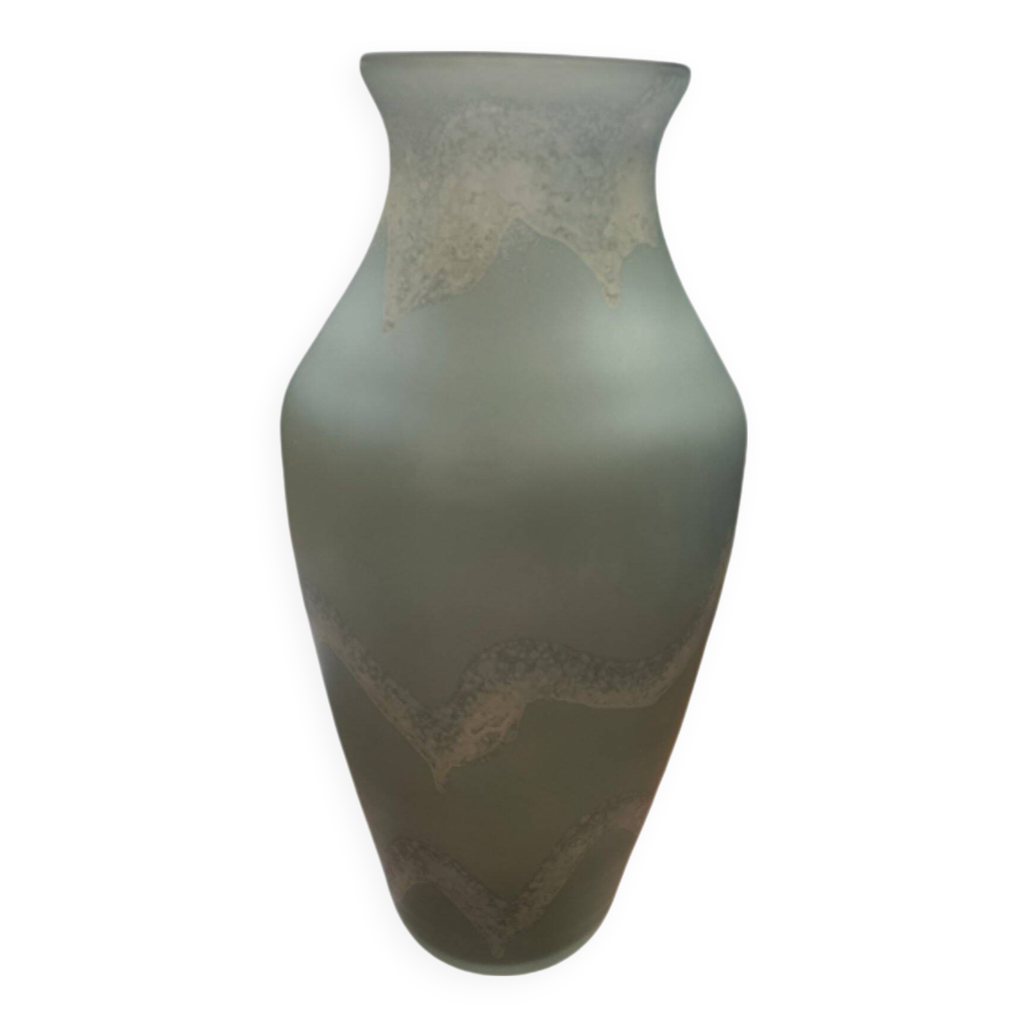 Large glass vase, Trait d'Union, gray-green tones, sandblasted vase decoration, elegant and chic