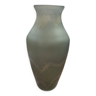 Large glass vase, Trait d'Union, gray-green tones, sandblasted vase decoration, elegant and chic