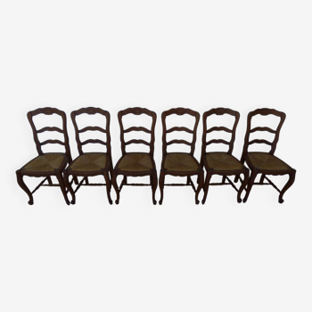 6 straw chairs with St Jacques motif in solid oak