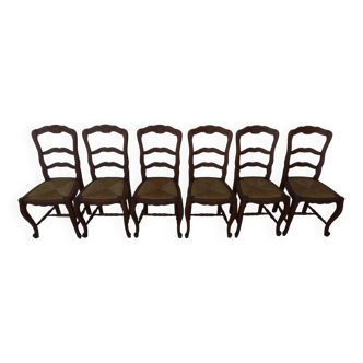 6 straw chairs with St Jacques motif in solid oak