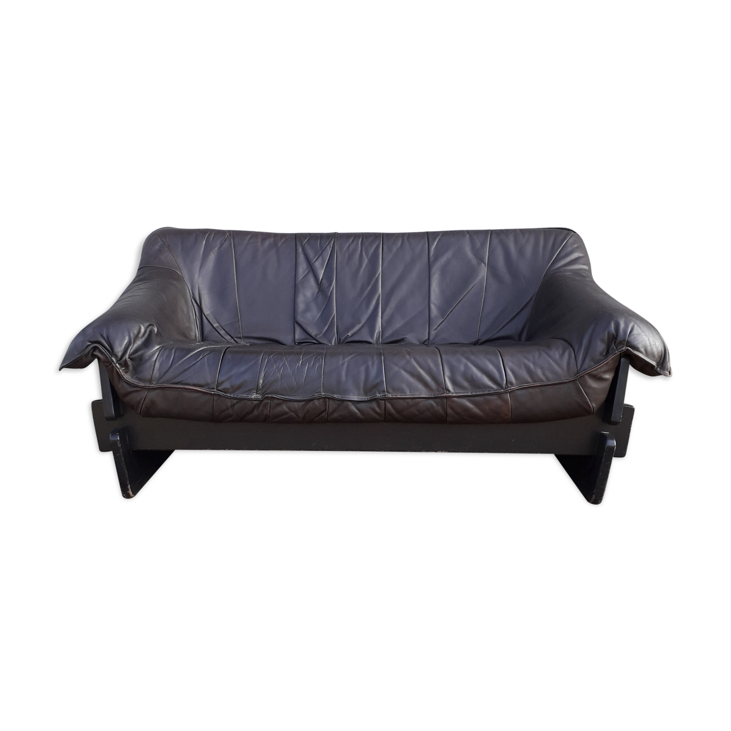 Vintage sofa wood leather rope