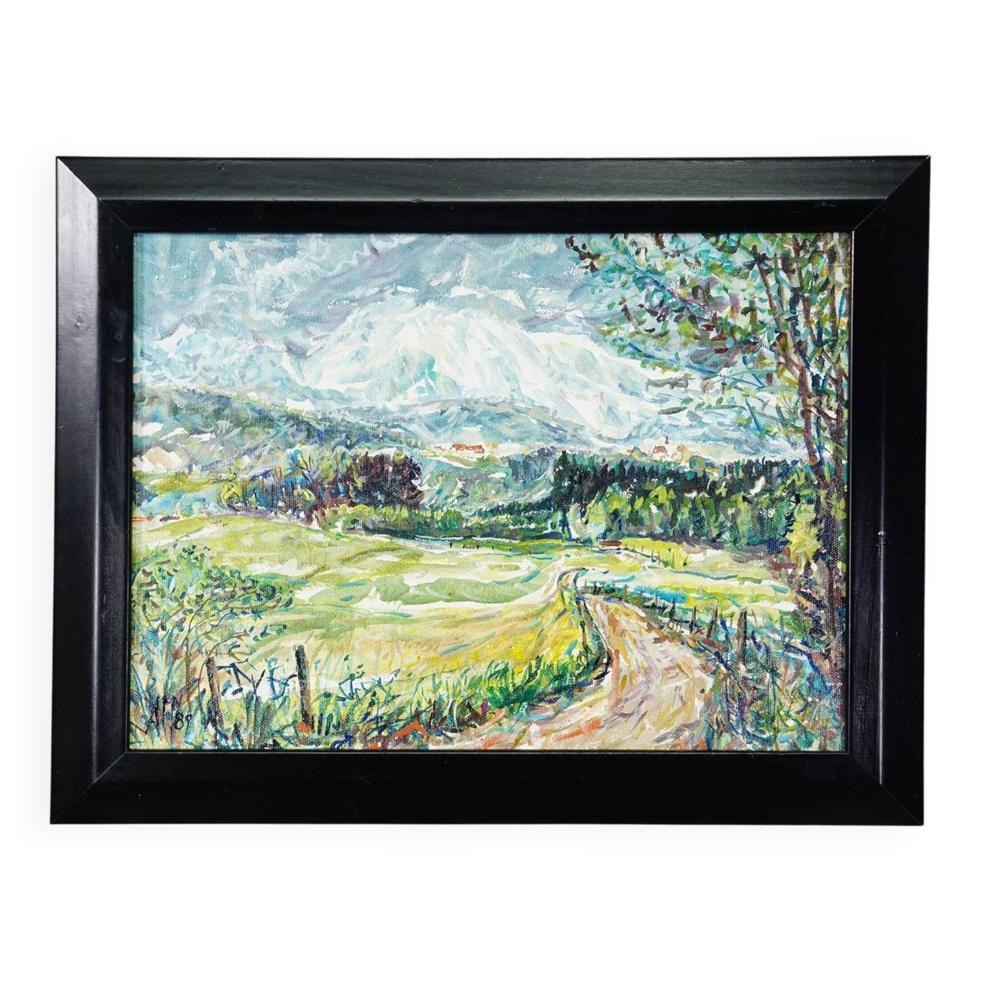 Paysage Steinhoegl Bavière, 1989 – Peinture à l'huile d'Alexander Michael