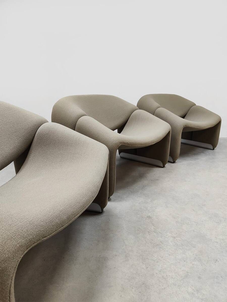 Set of 3 vintage Dutch design groovy chairs F598 'Wabi sabi'