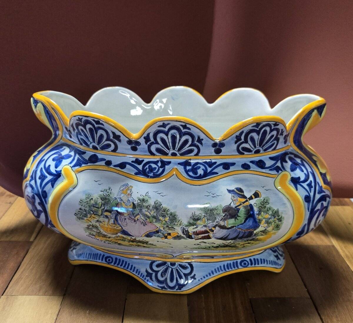 Henriot Quimper: large painted faience planter