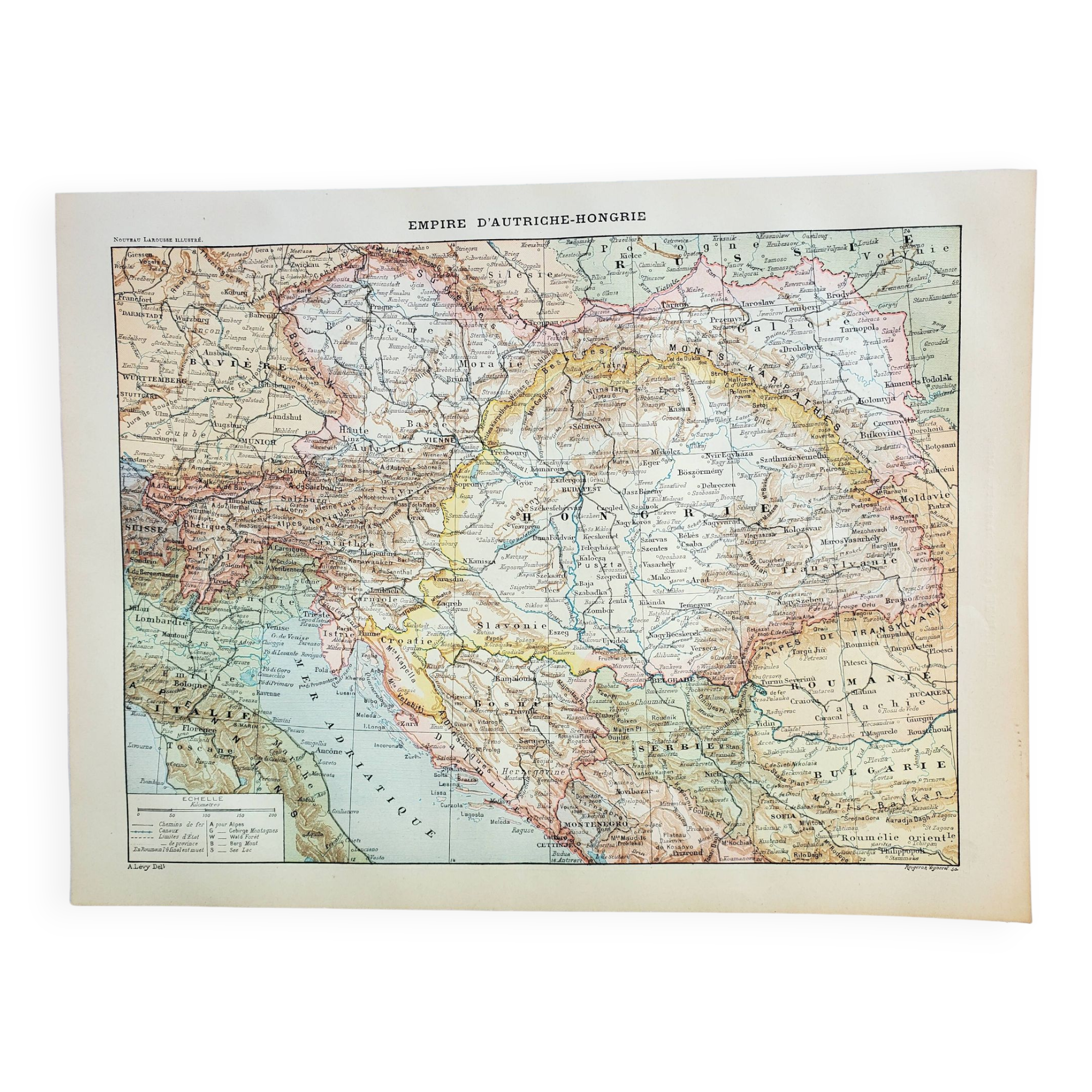 Old engraving 1898, Empire of Austria-Hungary, map • Lithograph, Original plate