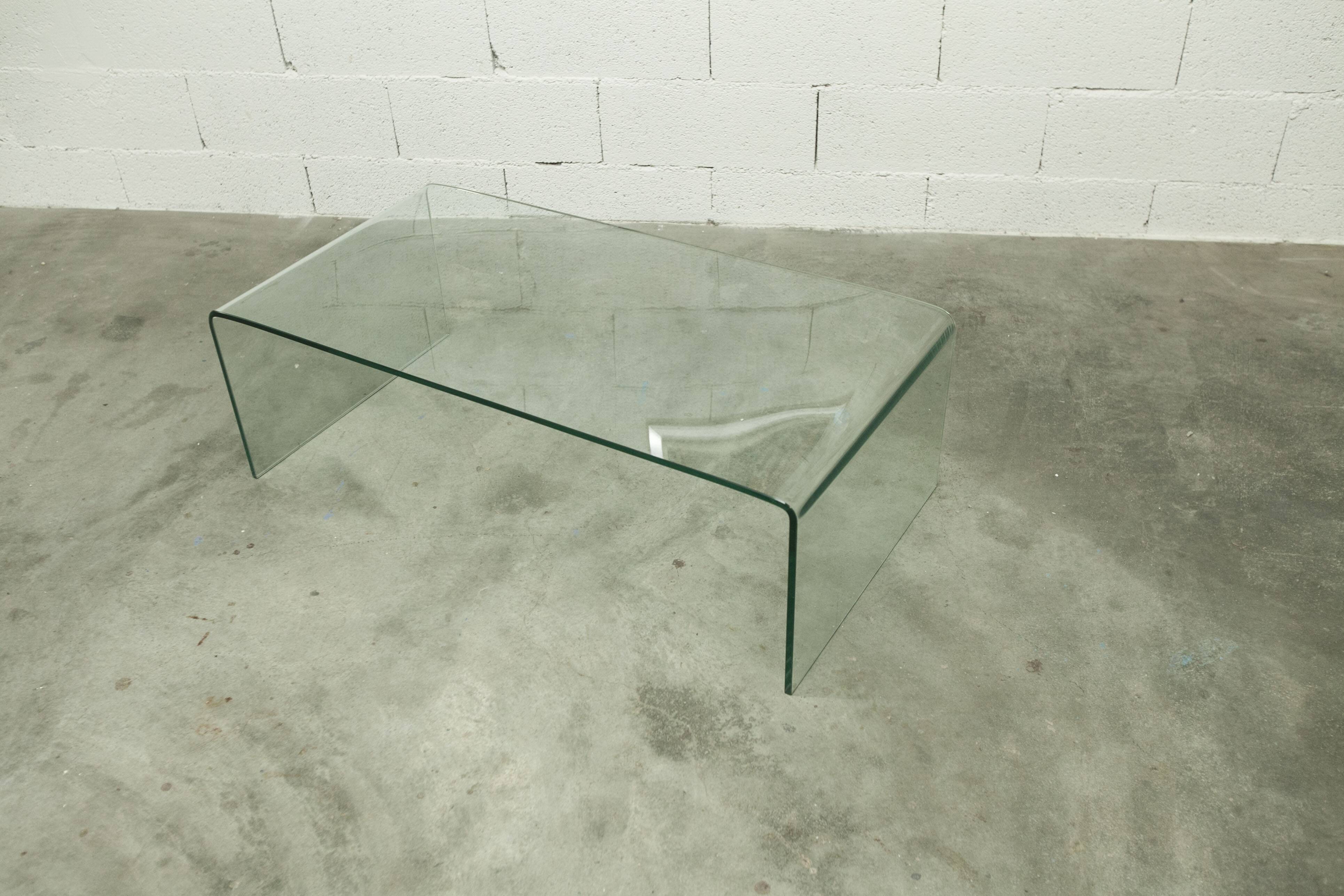 Postmodern Rectangular Curved Tempered Glass Coffee Table, 1990