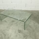 Postmodern Rectangular Curved Tempered Glass Coffee Table, 1990
