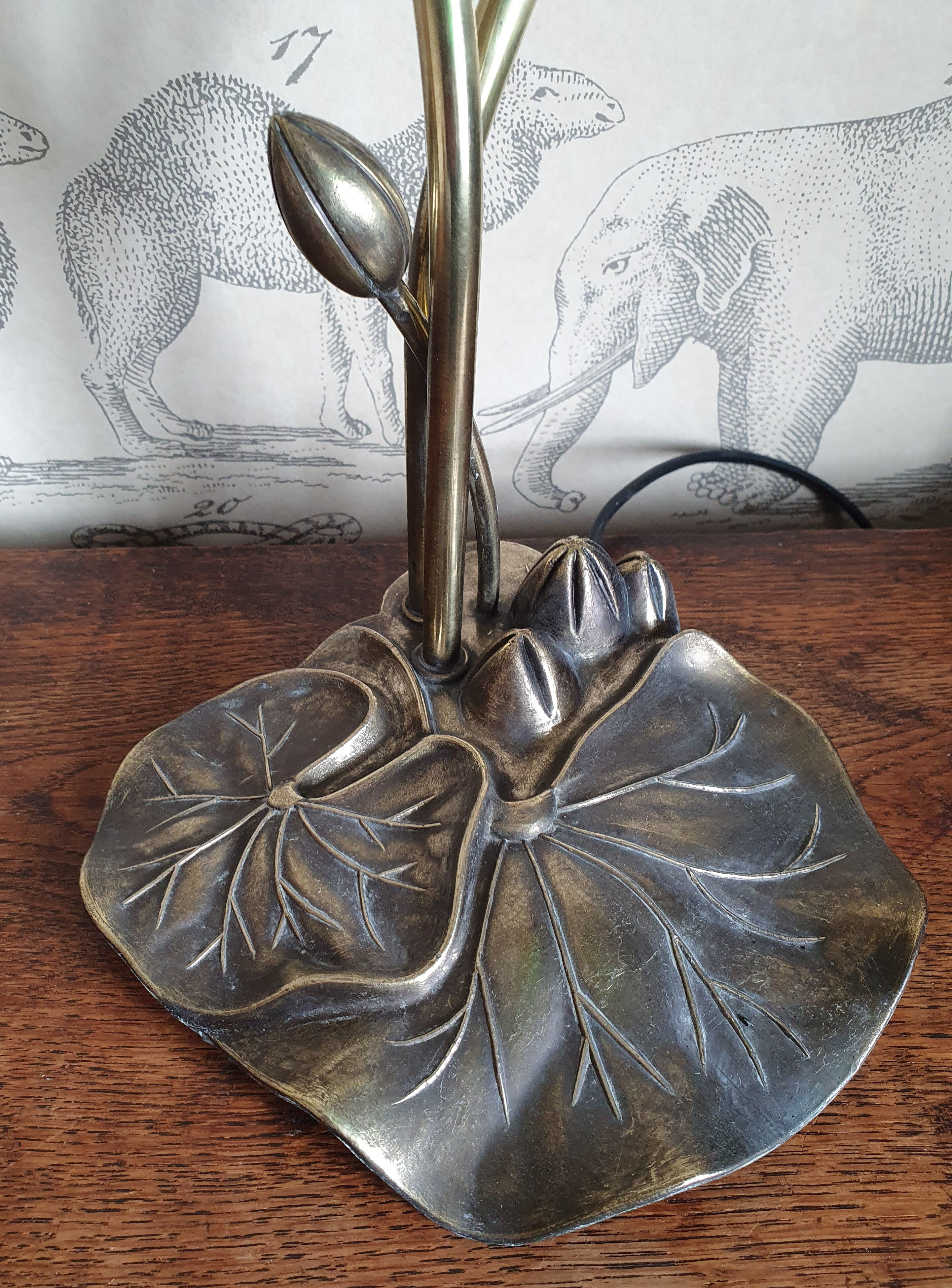 Brass lamp and glass paste water lily leaves