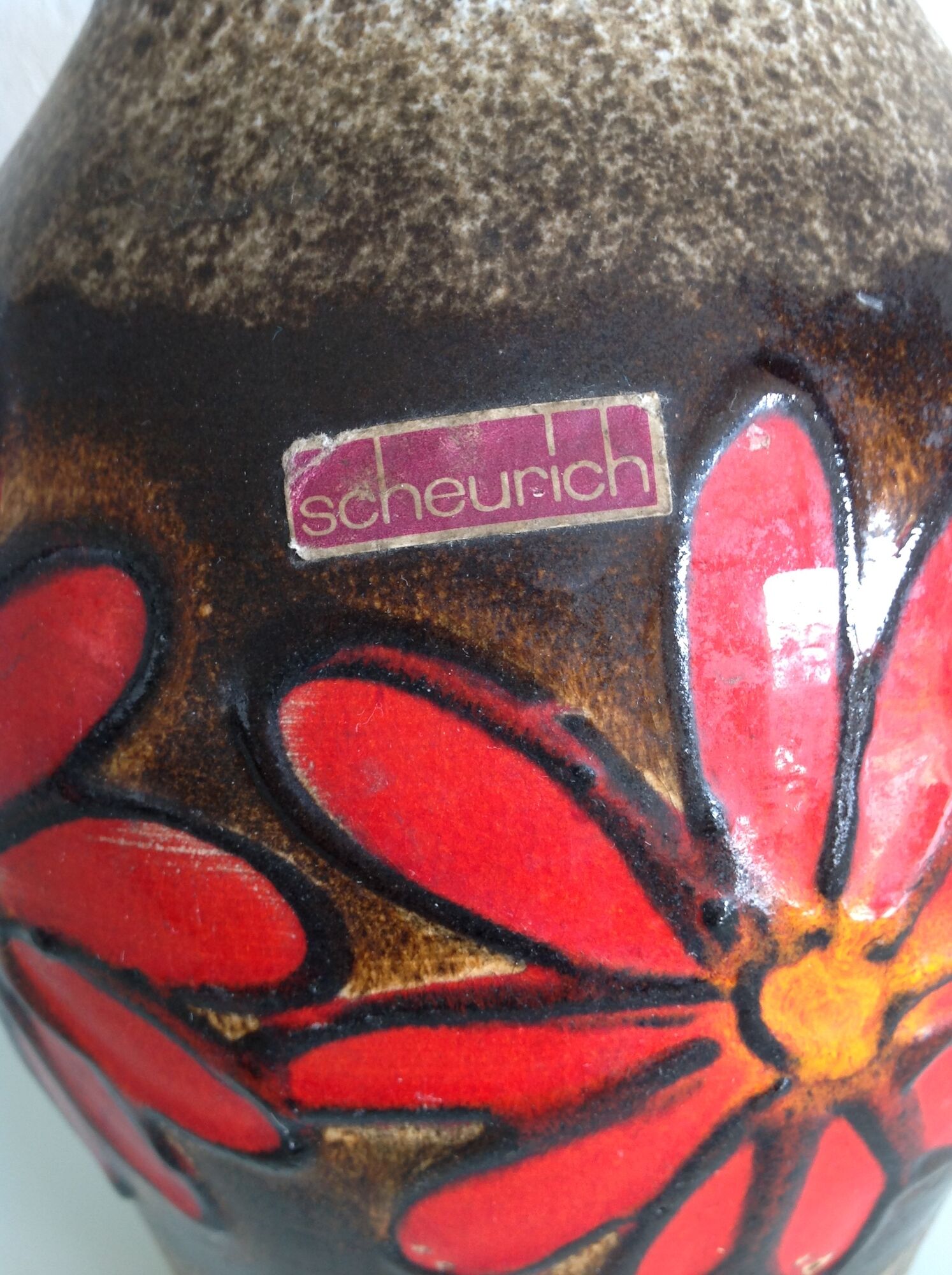 Fat Lava style red flower vase by Scheurich Keramik vintage 60s-70s