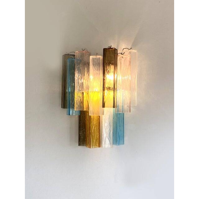 21st Century Multicolored "Squared" Murano Glass Wall Sconces - a Pair
