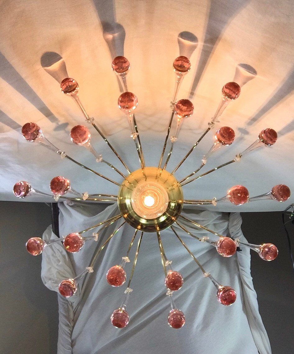 Murano chandelier pink crystal drops