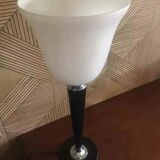 Black lacquered wood and white opaline lamp