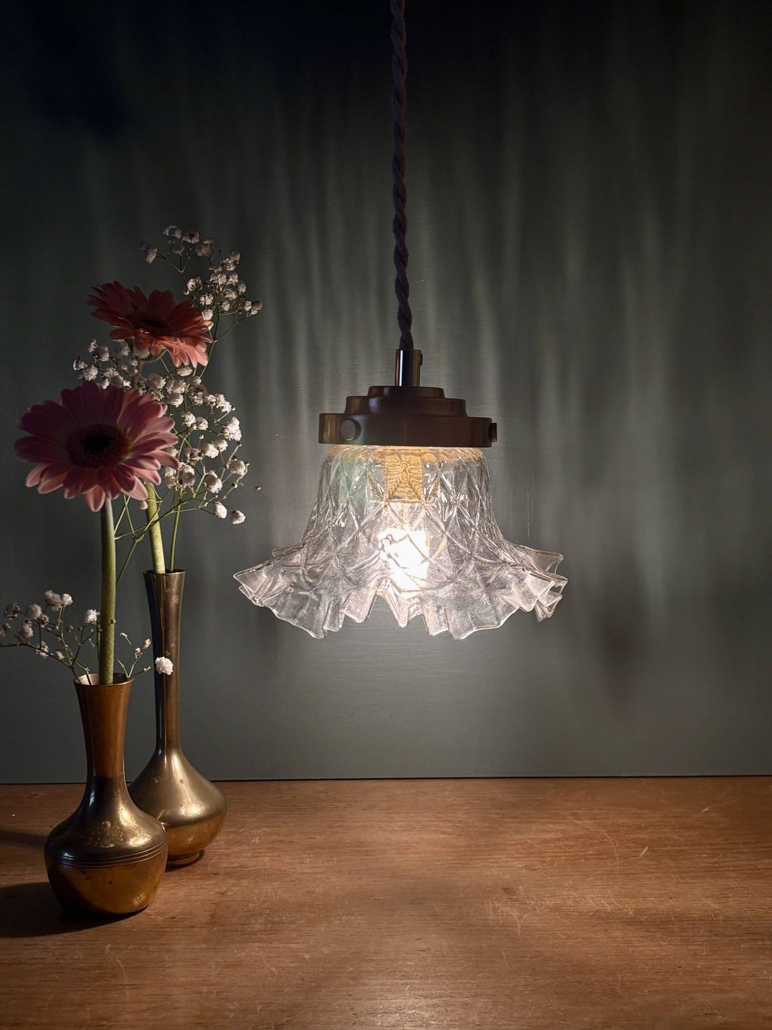 Suspension abat-jour vintage en verre