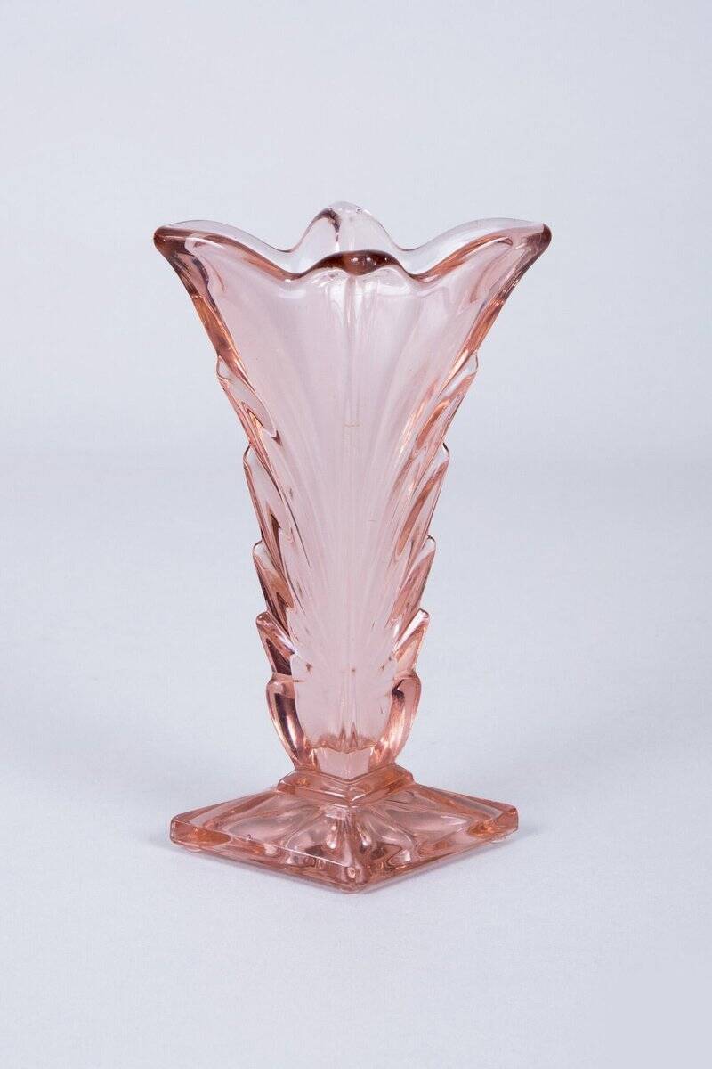 Art Deco Pink, Yellow and Orange Glass Vases, Bohemia, Set of 3
