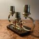 Art Deco candle holder in wood and brass