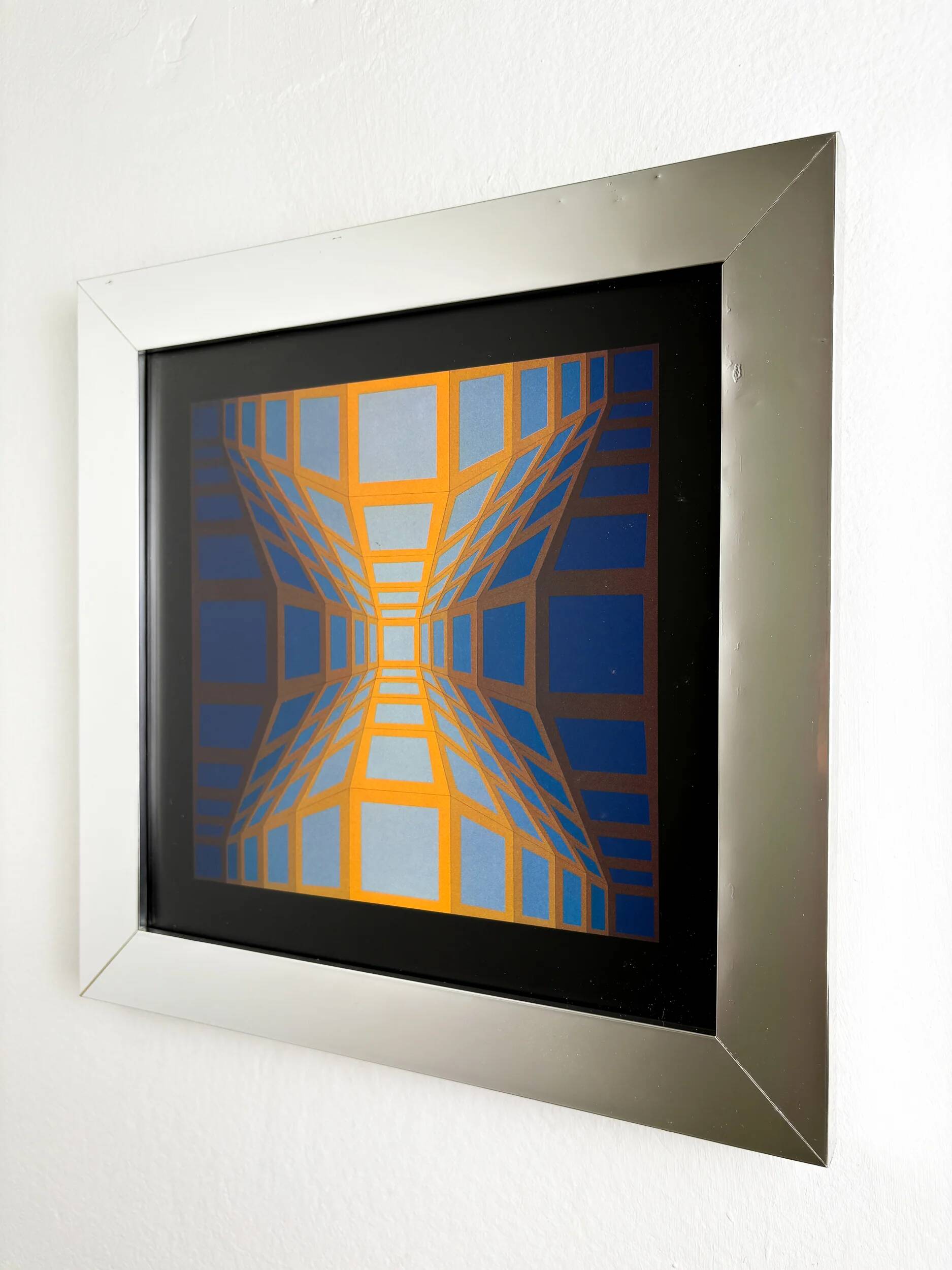 Victor Vasarely, optical composition, circa 1970s, offset print, framed