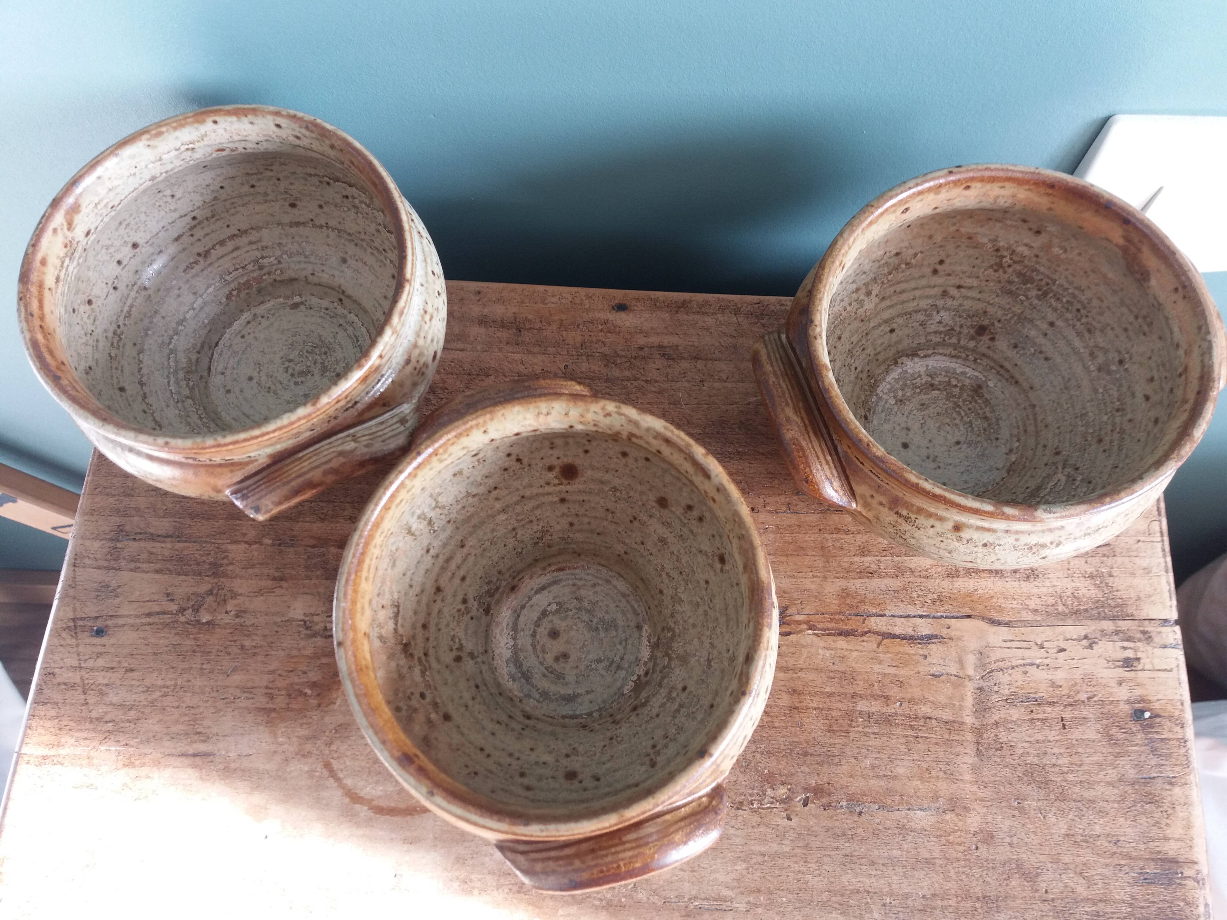 Soup bowls and cups in Puisaye stoneware by Jean-Pierre Prud'homme