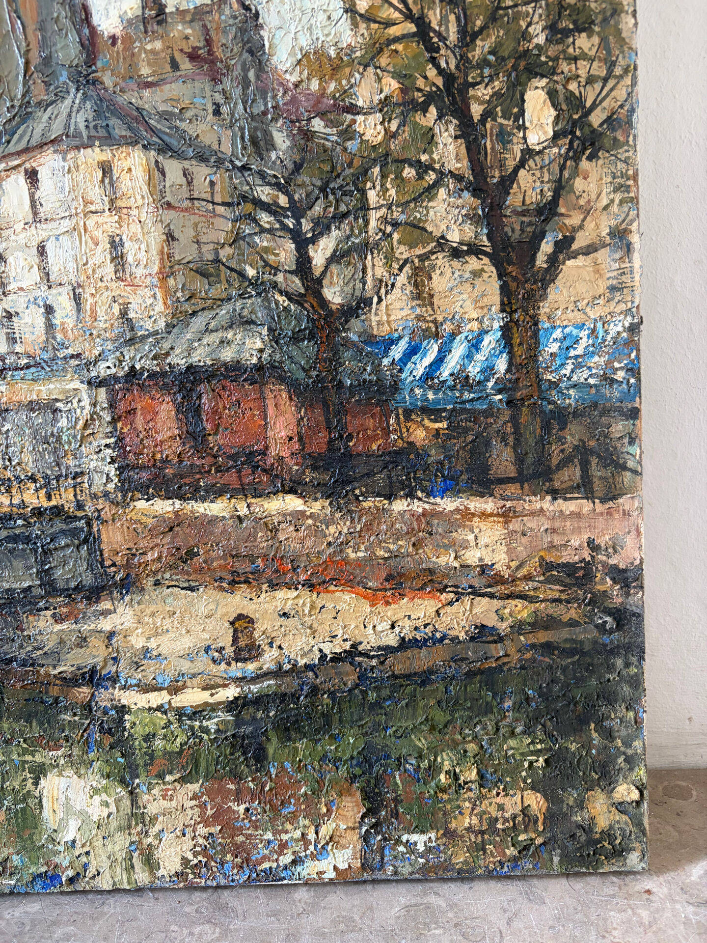 Saint Martin Canal in Paris, knife oil painting signed L Guerbier.
