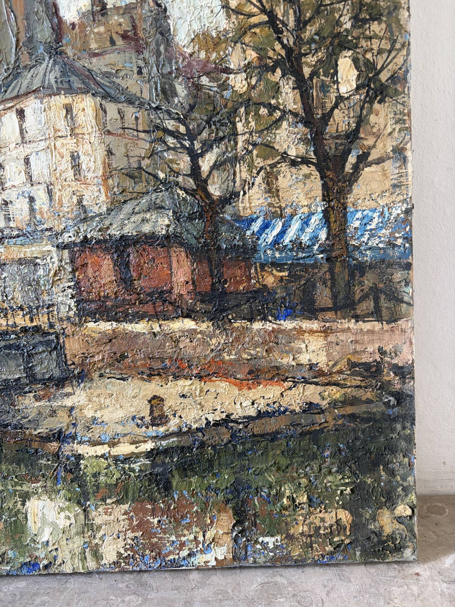 Saint Martin Canal in Paris, knife oil painting signed L Guerbier.