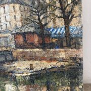 Saint Martin Canal in Paris, knife oil painting signed L Guerbier.