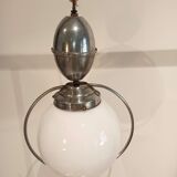 Suspension chandelier vintage globe white circle chrome goes up and down