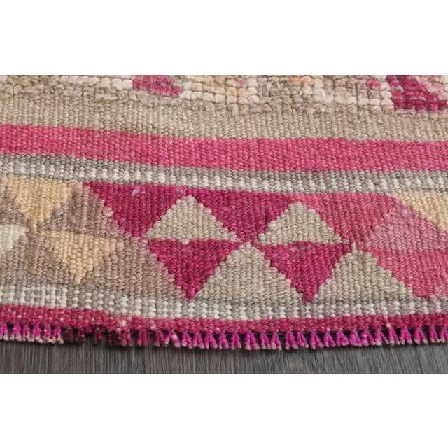 Vintage Turkish Oushak handmade wool cotton pink runner rug 85x370
