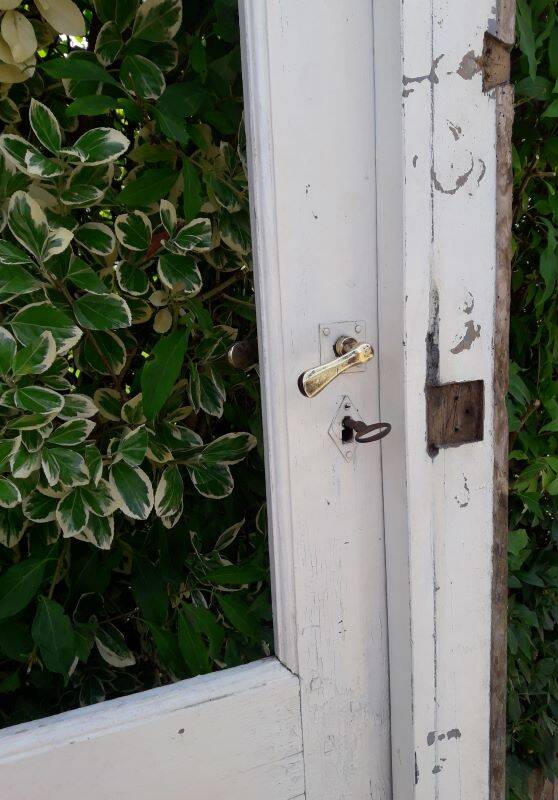 Old glazed door 211.5x105.5cm and its entrance door frame.