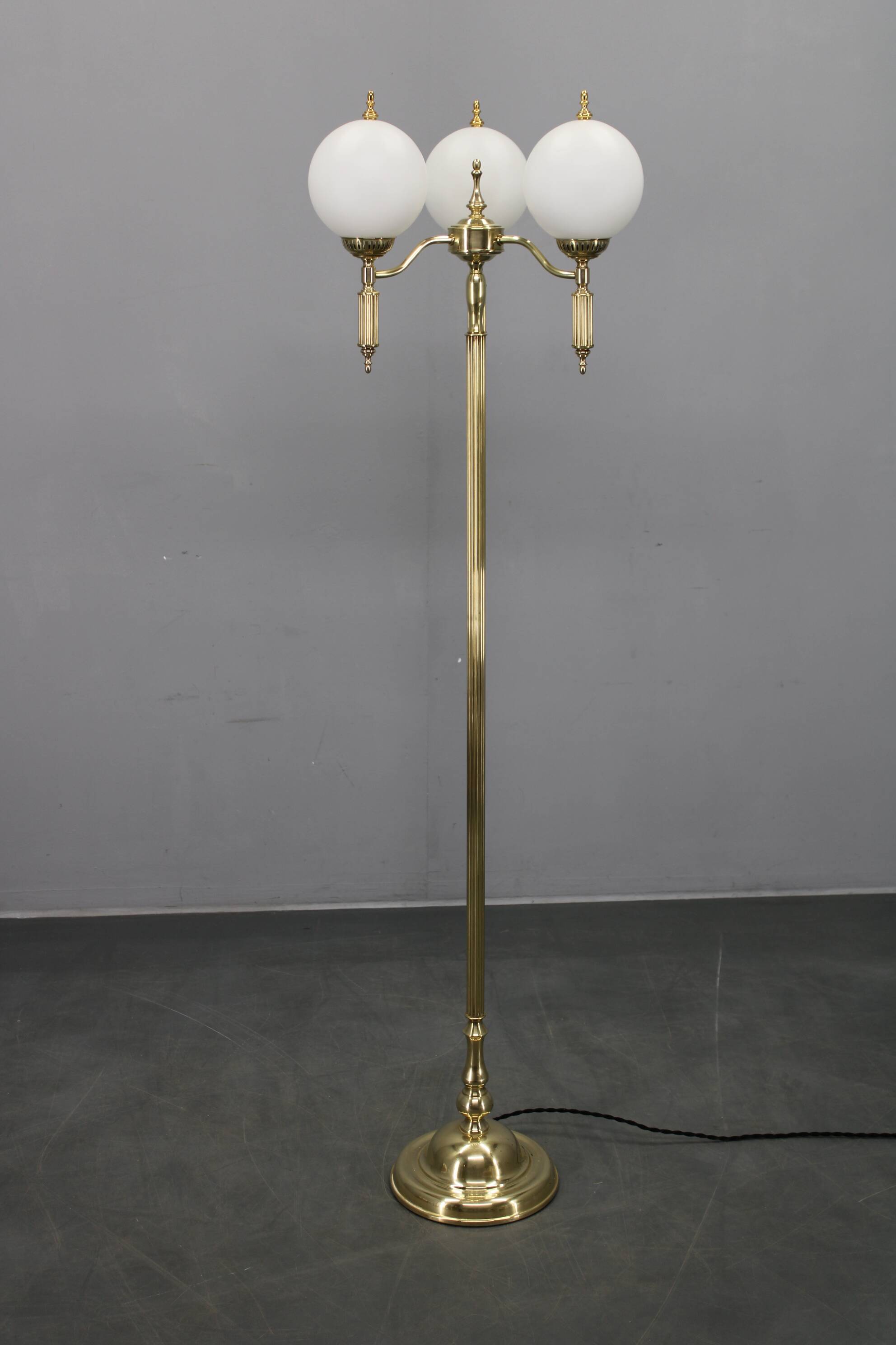1970s Czechoslovak floor lamp in brass with milky glass shades