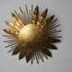 Brutalist sun floral wall lamp, gold leaf gilded metal, Italy, 1970